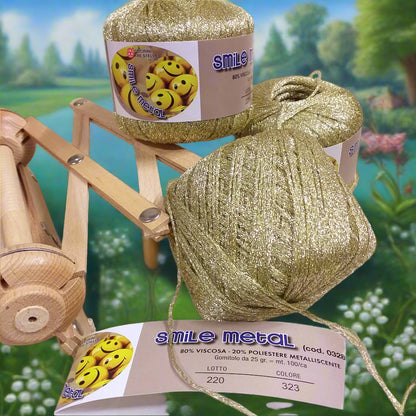 Smile metal viscosa e poliestere metalliscente gomitolo 25 g Cucirini Tre Stelle filo catenella oro dorato filato lurex lamè colore 323 per uncinetto 2.5-3 ferri da calza per maglia