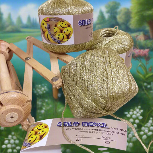 Smile metal viscosa e poliestere metalliscente gomitolo 25 g Cucirini Tre Stelle filo catenella oro dorato filato lurex lamè colore 323 per uncinetto 2.5-3 ferri da calza per maglia