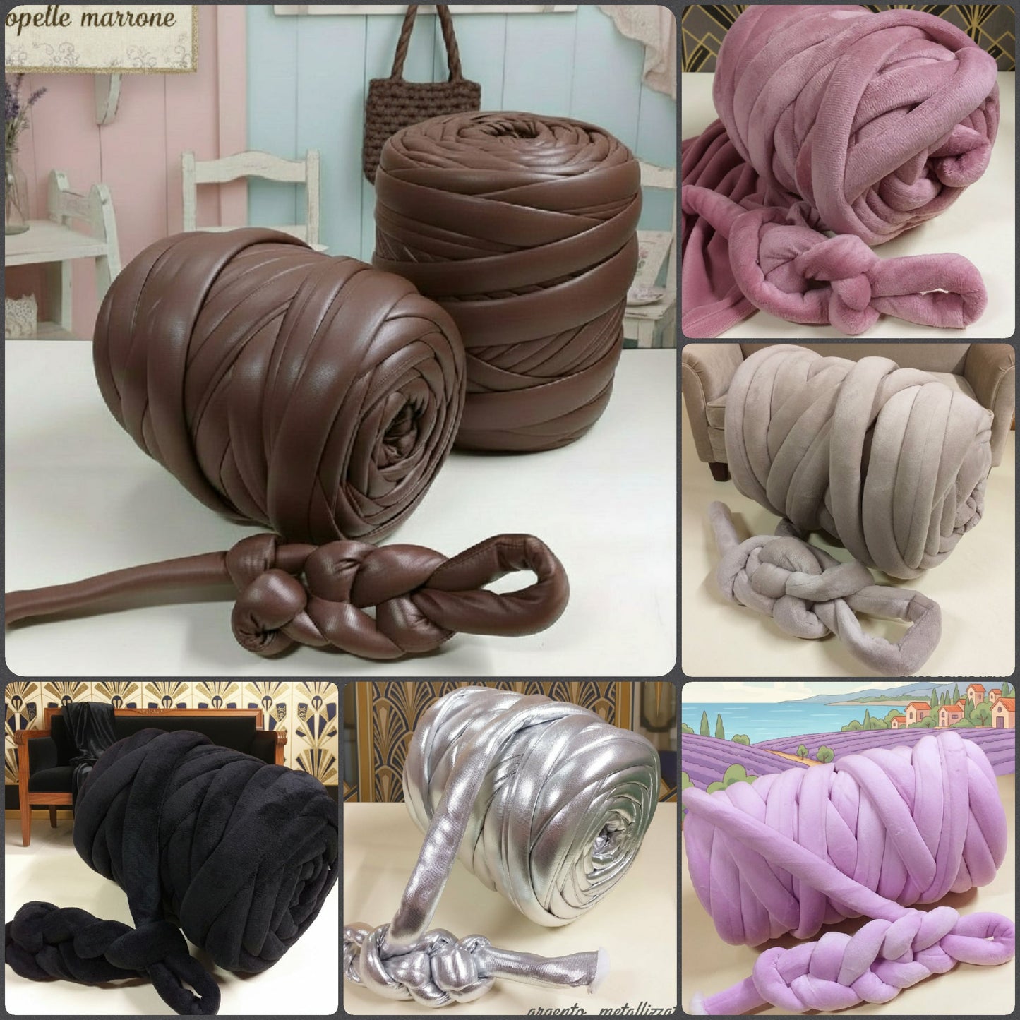 velluto velvet metallico ecopelle 1/2 o 1 kg fettuccia ripiena marshmallow filato borse gigante grosso spesso imbottito chunky bags tubolare intrecciare a mano senza uncinetto pochette