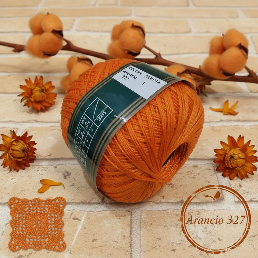 arancione 327 filo di scozia Profilo 100 g 100% puro cotone pregiato filato sottile n 12 per uncinetto 0.60 - 1.00 lavori crochet chiaccherino filet pizzi merletti