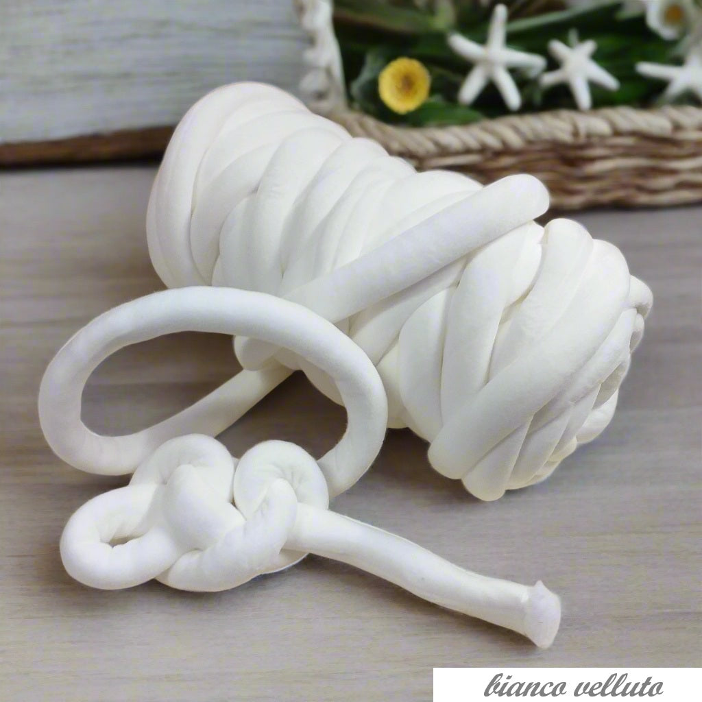 velluto bianco 1 kg fettuccia ripiena marshmallow filato borse gigante grosso spesso imbottito chunky bags tubolare intrecciare a mano senza uncinetto pochette shopper mare spiaggia
