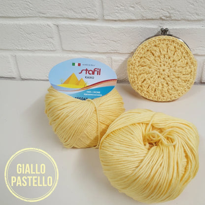 giallo chiaro pastello filato grosso spesso Stafil kairo italiano lana stock filo di cotone supermercerizzato per uncinetto ferri lavori a maglia 3-4 uso sferruzzare crochet top canotta costumi estivi borsellino borse granny mattonelle