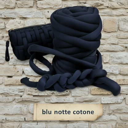 articolo 02830000 blu ottanio Bombix Cucirini Tre Stelle fettuccia ripiena imbottitura ovatta marshmallow filato borse gigante grosso spesso imbottito chunky bags tubolare intrecciare a mano senza uncinetto pochette shopper cuscini tappeti