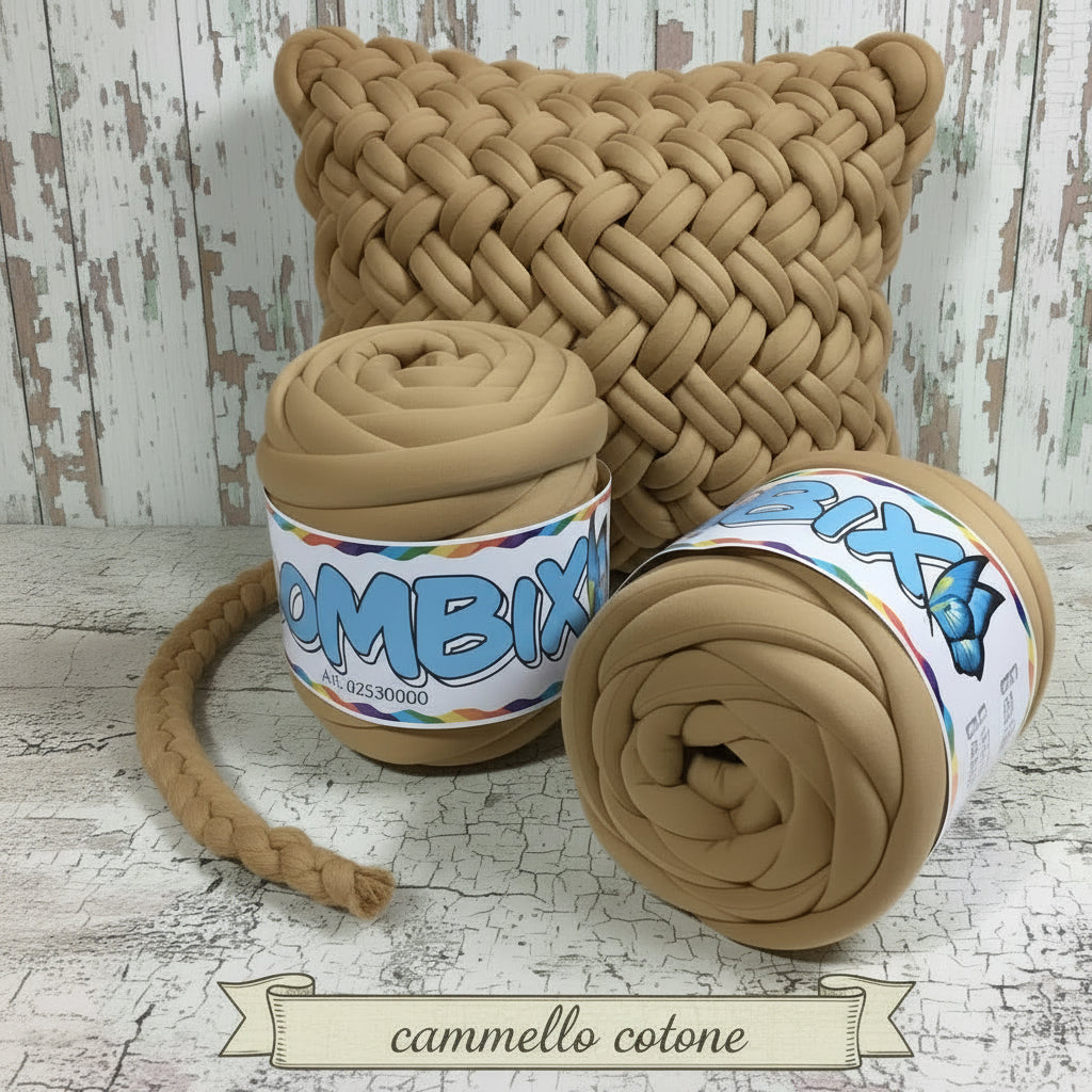 cotone cammello bombix tre stelle Cucirini 1/2 kg fettuccia ripiena marshmallow filato borse gigante grosso spesso imbottito chunky bags tubolare intrecciare a mano senza uncinetto pochette shopper