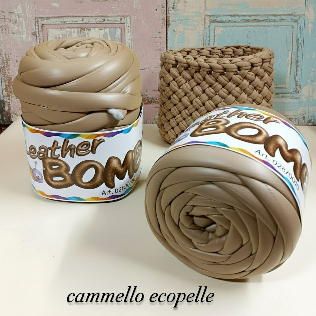 cammello ecopelle leather bombix cucirini tre stelle 1/2 kg fettuccia ripiena marshmallow filato borse gigante grosso spesso imbottito chunky bags tubolare intrecciare a mano senza uncinetto pochette shopper
