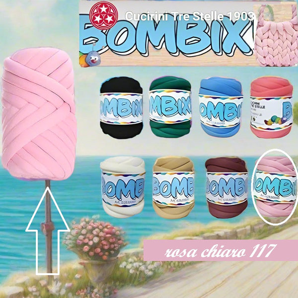 Bombix Cucirini Tre Stelle rosa chiaro 117 fettuccia ripiena marshmallow filato borse gigante grosso spesso imbottito chunky bags tubolare intrecciare a mano senza uncinetto pochette shopper mare spiaggia