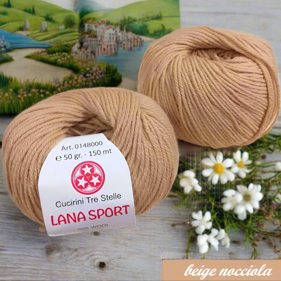 beige nocciola offerte filato misto lana vergine acrilico filo sintetico Sport Cucirini Tre Stelle gomitolo 50 g 150 metri colori inverno 2025 2026 uso uncinetto ferri da maglia e calza per guanti cappelli sciarpe scaldacollo maglioni copertine cappotto stole