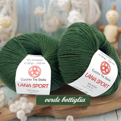 verde bottiglia offerte filato misto lana vergine acrilico filo sintetico Sport Cucirini Tre Stelle gomitolo 50 g 150 metri colori inverno 2025 2026 uso uncinetto ferri da maglia e calza per guanti cappelli sciarpe scaldacollo maglioni copertine cappotto stole