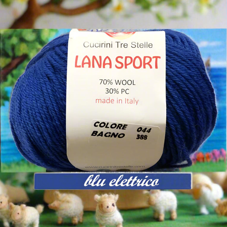 blu elettrico offerte filato misto lana vergine acrilico filo sintetico Sport Cucirini Tre Stelle gomitolo 50 g 150 metri colori inverno 2025 2026 uso uncinetto ferri da maglia e calza per guanti cappelli sciarpe scaldacollo maglioni copertine cappotto stole