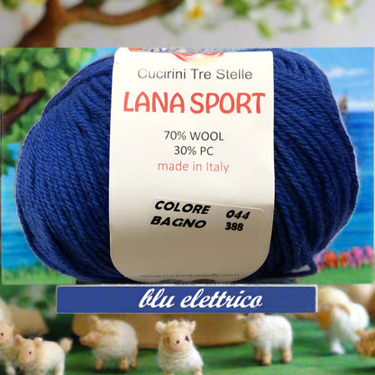 blu elettrico offerte filato misto lana vergine acrilico filo sintetico Sport Cucirini Tre Stelle gomitolo 50 g 150 metri colori inverno 2025 2026 uso uncinetto ferri da maglia e calza per guanti cappelli sciarpe scaldacollo maglioni copertine cappotto stole