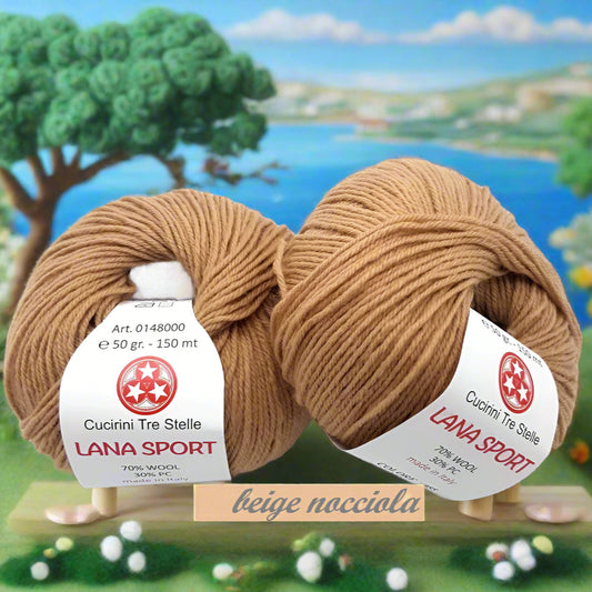 beige nocciola offerte filato misto lana vergine acrilico filo sintetico Sport Cucirini Tre Stelle gomitolo 50 g 150 metri colori inverno 2025 2026 uso uncinetto ferri da maglia e calza per guanti cappelli sciarpe scaldacollo maglioni copertine cappotto stole