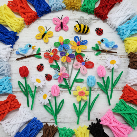 vetrina colori fili di ciniglia scovolini decorativi per hobby creativi lavoretti bambini ferretti modellabili bastoncini ferro animato metallo ad uso addobbi natalizi creazioni animaletti braccia bambole angeli gnomi folletti idea fare fiori farfalle con stelo coccinelle margherite api uccellino