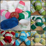 gomitoli filo uncinetto cucirini tre stelle fior di cotone art 0360 filato mercerizzato panna blu rosa fucsia pesca verde turchese giallino uso amigurumi pupazzi bambole crochet bag borse costumi abbigliamento arredamento