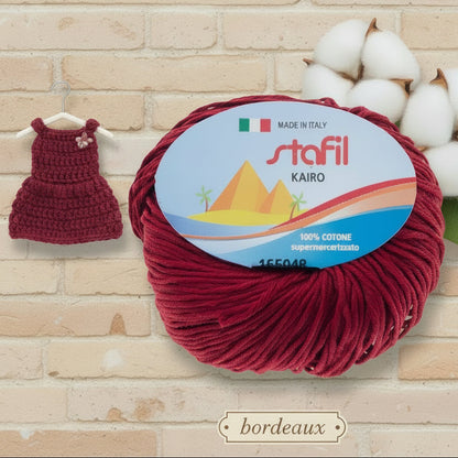 bordeaux filato grosso Stafil kairo italiano lana stock filo di cotone supermercerizzato per uncinetto ferri lavori a maglia 3-4 uso sferruzzare crochet top canotta costumi estivi scialli maglie sandali espadrillas cappelli moda mare abbigliamento amigurumi casa delle bambole