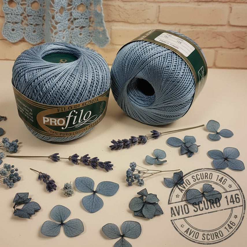 avio scuro 146 filo di scozia profilo filato cotone uncinetto pregiato n 8 per uncino 1-1.5  uso amigurumi tendine casa delle bambole effetto pizzo