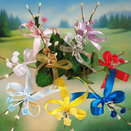 vetrina colori shop online fiocchetti con fiorellini roselline colorate fiocchi pronti bomboniere fai da te confezioni regalo segnaposto