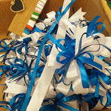 vetrina matrimonio bianco blu per coccarde fiocchi pronti fai da te bomboniere confezionare scatole packaging confezioni pacchi regalo