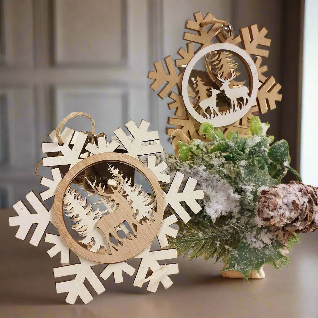 ParPix 100 Pezzi Decorazioni Natalizie In Legno - Fiocchi Di Neve Per Addobbi Da Tavolo, Albero E Casa