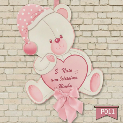 è nata una bellissima bimba orso rosa coccarda grande fiocco da nascita originale da esterno