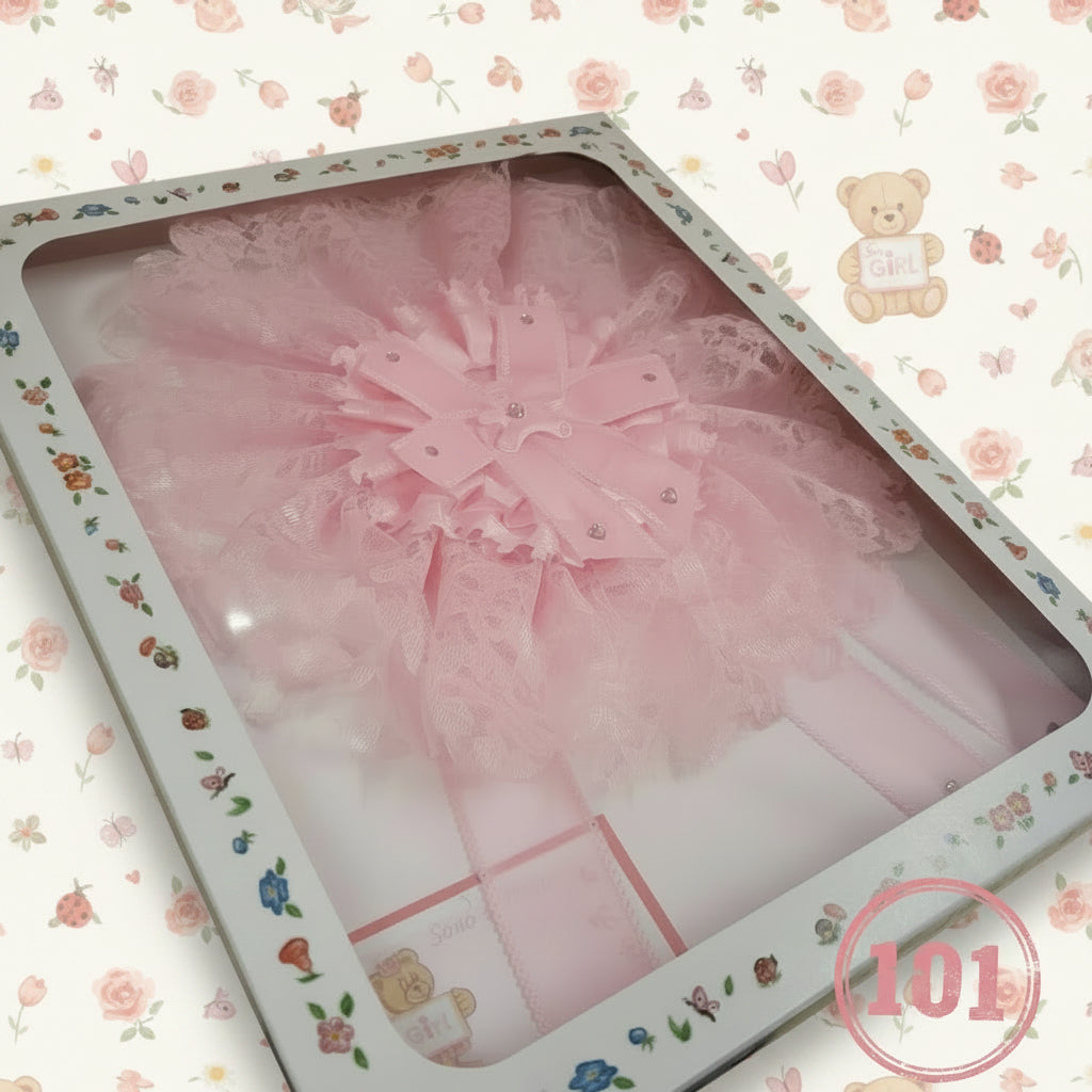 bimba femminuccia rosa fiocco coccarda nascita classico da esterno fuoriporta babyshower