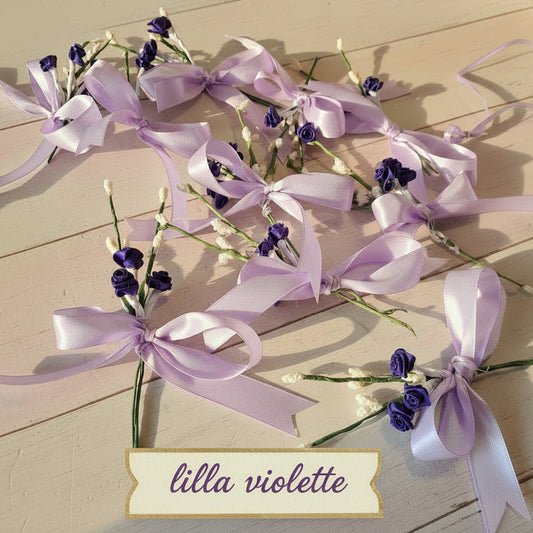 lilla violette fiocchetto mazzolino bouquet rametto con fiorellini roselline colorate fiocco pronto bomboniere fai da te confezioni pacchi regalo segnaposto