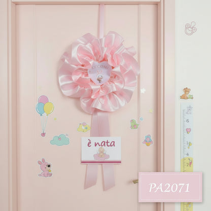 femmina rosa è nata pupazzetto neonati coccarda grande fiocco da nascita originale da esterno lungo di nastro con bebè baby