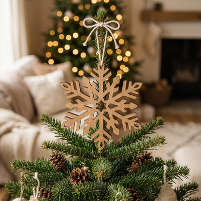 punta albero natale fiocco di neve stelline legno ghiaccio uso decorazioni natalizie  addobbi ciondolini applicazioni legnetti 