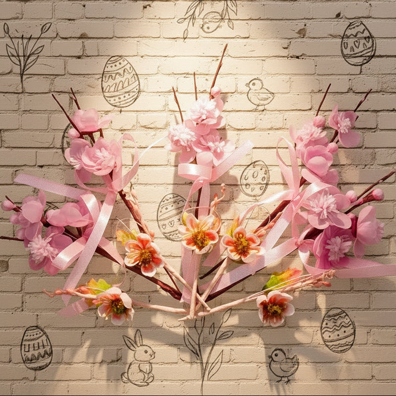 grande piccolo mazzetto mazzolino fiore di pesco pasquale rosa salmone stoffa fommy gomma crepla uso bouquet ramo per chiudipacco segnaposto ristorante confezionare regalo uova di cioccolato