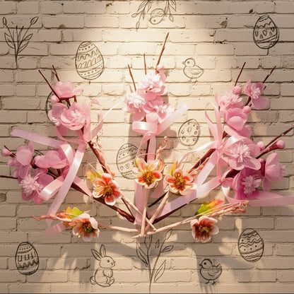 grande piccolo mazzetto mazzolino fiore di pesco pasquale rosa salmone stoffa fommy gomma crepla uso bouquet ramo per chiudipacco segnaposto ristorante confezionare regalo uova di cioccolato