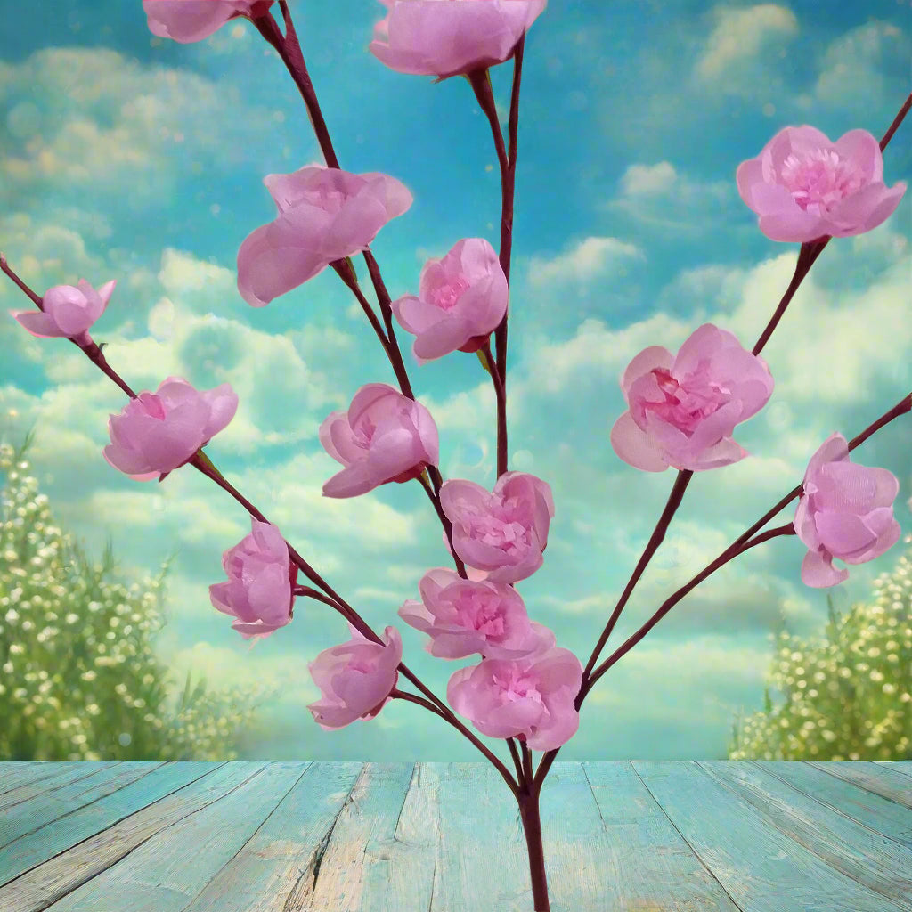 vetrina shop online ramo bouquet 50 cm rosa chiaro fiori di pesco finti artificiali composizione piantina idea fai da te addobbi decorazioni negozio primavera pasquale centrotavola packaging confezionamento