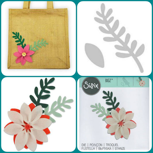 esempio applicazione su borsa juta da realizzare con sx-661321 fustella Sizzix-Stafil Bigz per Big Shot petalo fiore rametto stelo idea fai da te con feltro pannolenci