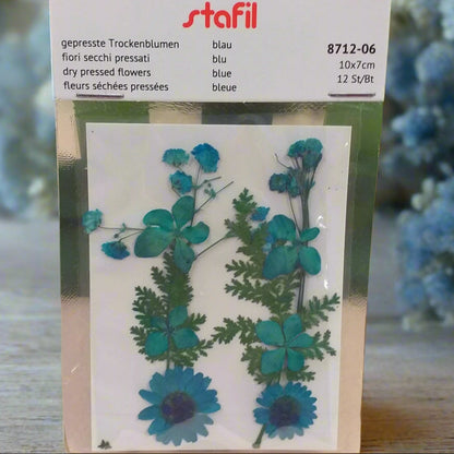 colore blu 06 vendita foglie fiori pressati secchi essiccati uso per idee creative decorative decoupage pittorico decorazioni pasquali packaging vetrinistica su carta a mano quadri fioristi confezionamento con resina trasparente e candela