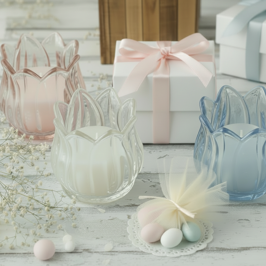 rosa e pastelli packaging bianco avorio crema bordò colori candela vasetto vetro colorato forma fiori bocciolo rose decorativa cero lumino bomboniera matrimonio comunione cresima anniversario nozze 25 e 50 anni 18° compleanno laurea confezionata confetti bigliettino nastro coccarda scatola