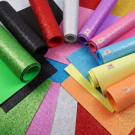viola lilla fucsia azzurro nero verde Arancio giallo rosso argento colori brillantini fommy glitter gomma crepla carta eva glitterata per creazioni Natale 