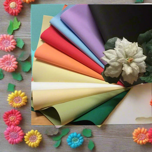 vetrina 10 colori fommy seta Renkalik extra soft 0.7-1 mm sottile fogli gomma crepla fiori foam carta eva new light mousse uso composizioni floreali hobbistica arts crafts stella natale innevata fiorellini colorati da bomboniera