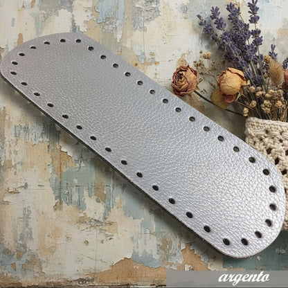 colore lamè argento fondo base fond de poche ecopelle similpelle cuoio rigenerato stafil Austria made in italy 8 x 21 cm ovale forato tecnica granny mattonelle crochet per borsa pochette uncinetto lycra pizza clutch bag a rete