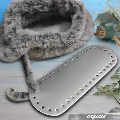 colore lamè argento fondo base fond de poche ecopelle similpelle cuoio rigenerato stafil Austria made in italy 8 x 21 cm ovale forato tecnica granny mattonelle crochet per borsa pochette uncinetto lycra pizza clutch bag a rete