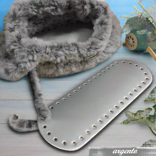 colore lamè argento fondo base fond de poche ecopelle similpelle cuoio rigenerato stafil Austria made in italy 8 x 21 cm ovale forato tecnica granny mattonelle crochet per borsa pochette uncinetto lycra pizza clutch bag a rete