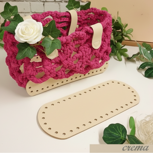 colore crema borsa fettuccia fai da te a rete con fondo ecopelle forato piccolo 