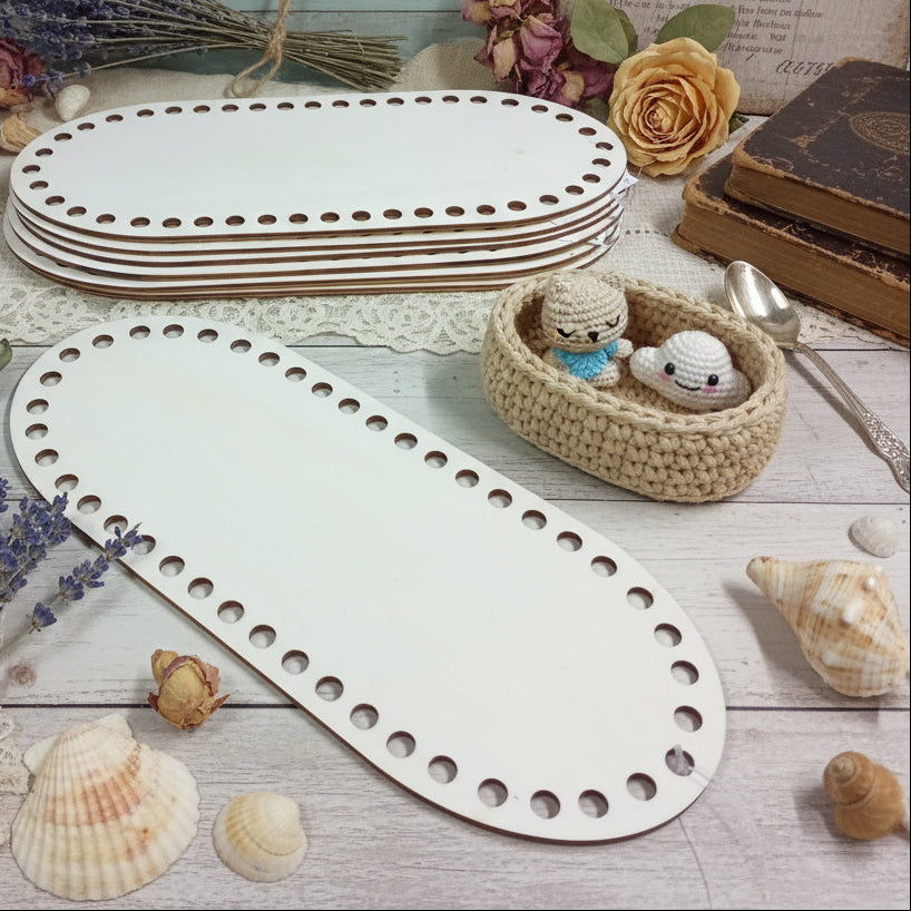ovale base legno per creare con fettuccia corda filato fondo forato per cestino uncinetto con amigurumi, wooden crochet basket project