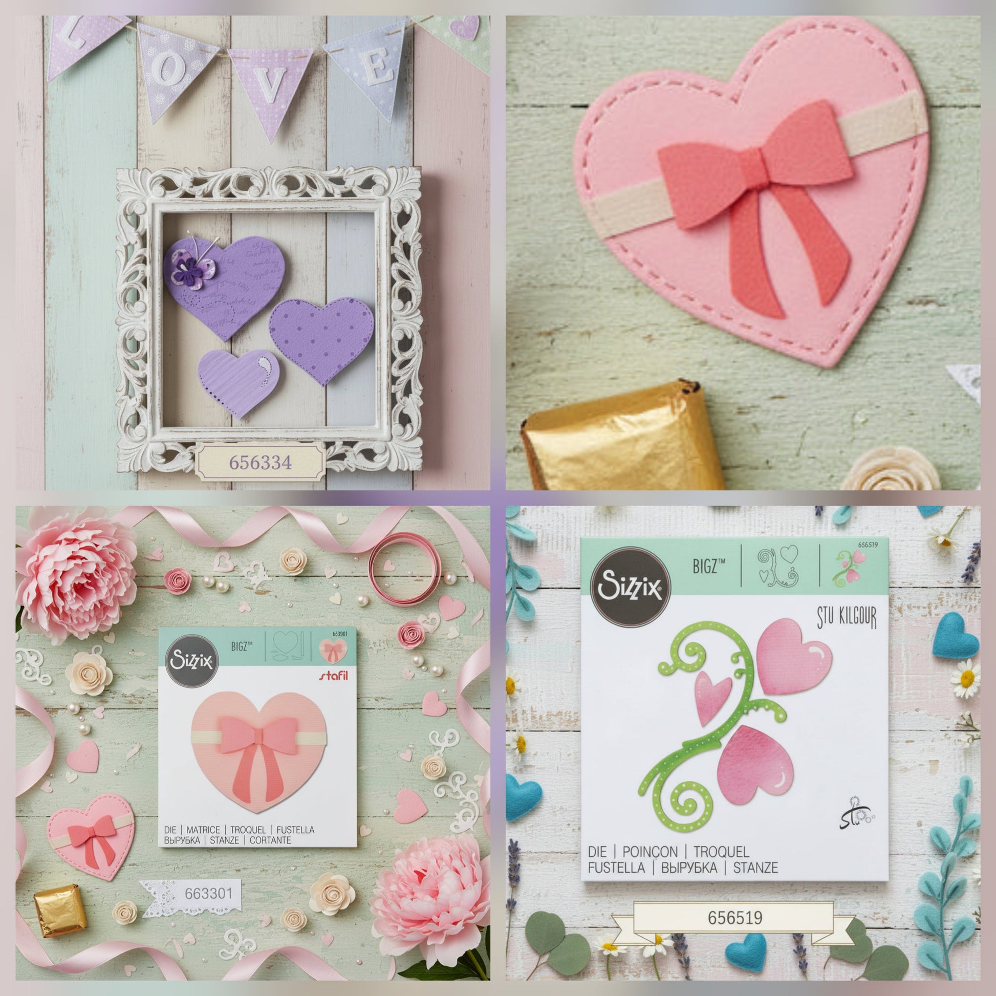 fustelle feltro sizzix Big Shot BIGZ stafil exclusive con fiocco, ramo floreale cuoricini, tris di cuori per tagliare pannolenci fommy gomma crepla creare decorazioni san valentino festa della mamma