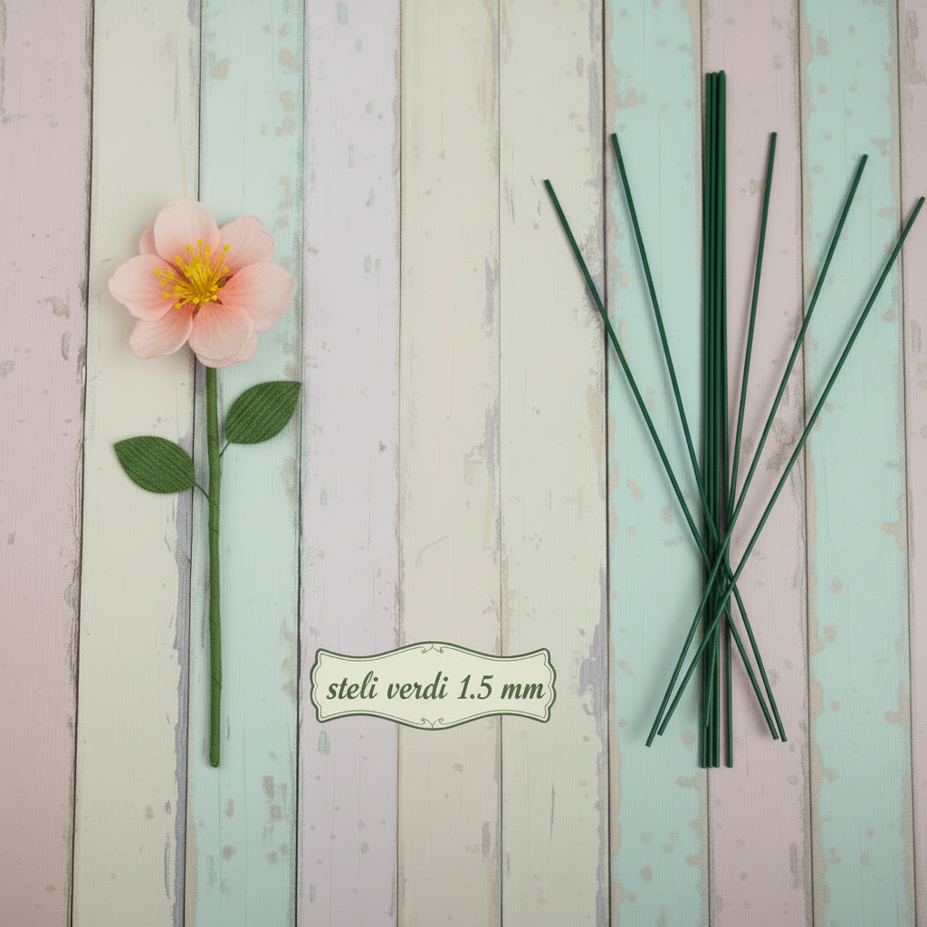 ferro grezzo rivestito verde aste di sostegno ferri barrette steli gambi fiori finti filo fioristi spessore 1.5 mm