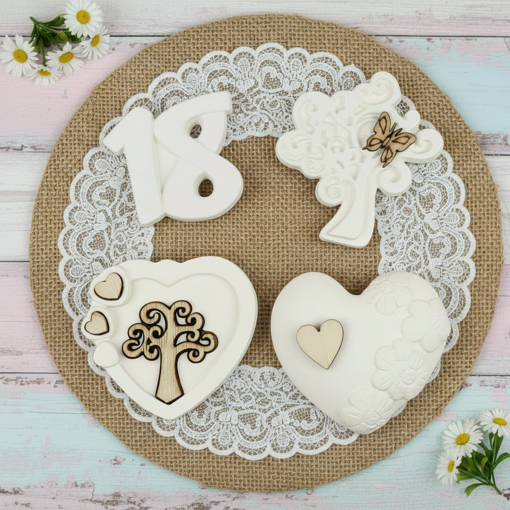 gessetti fai da te bomboniere segnaposto matrimonio albero vita cuore numero 18 applicazioni decorazioni abbellimenti ricordini souvenir anniversario compleanno