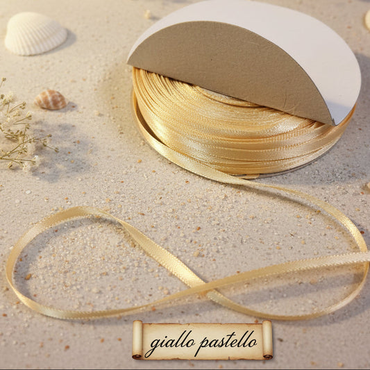 giallo pastello per mimosa nastrini di doppio raso da 3 mm in vendita a metro shop online packaging fai da te bomboniere confezionamento confetti vetrinistica confezioni regalo gift box shopper sorpresa