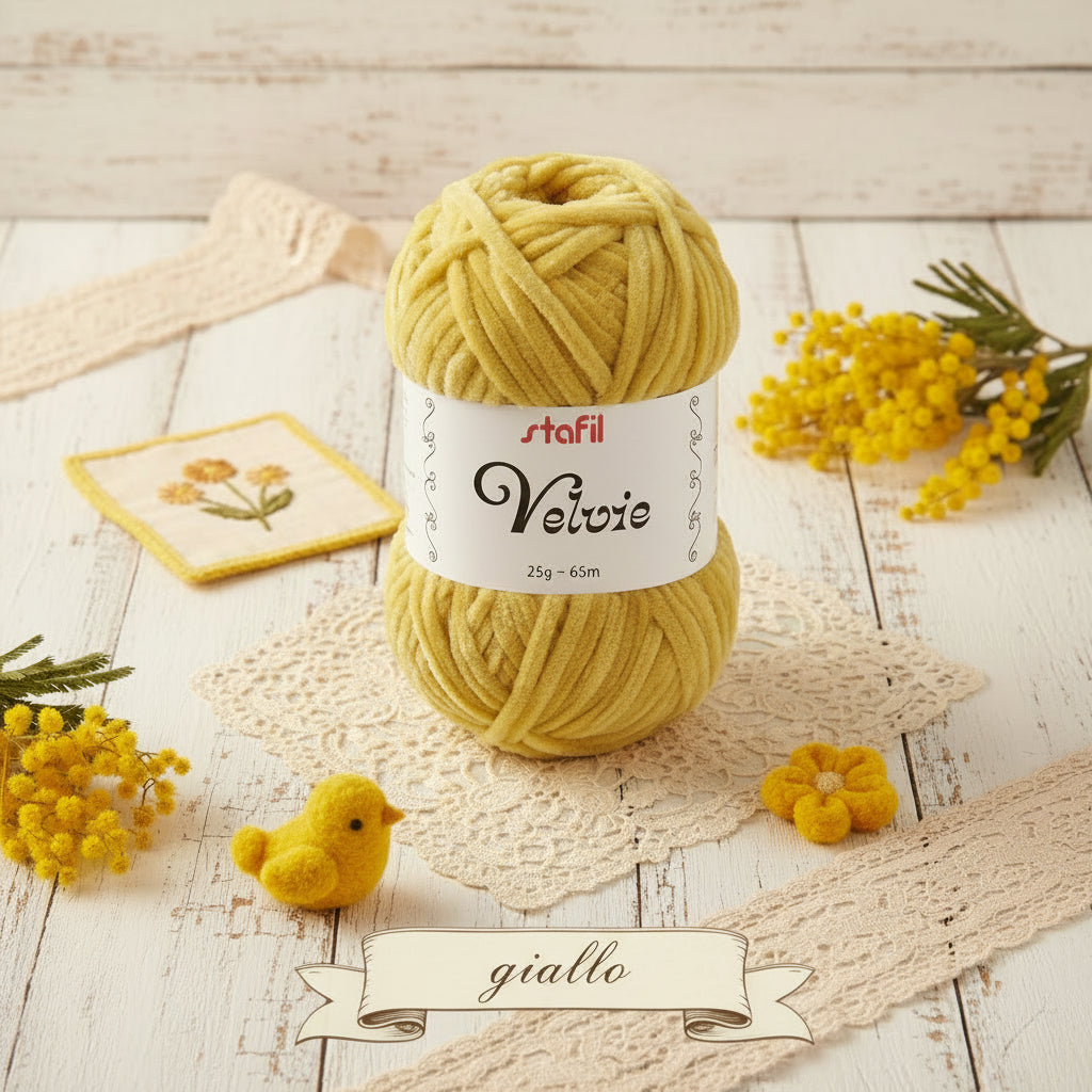 giallo ocra ciniglia velvie stafil filo di lana sottile per crochet uncinetto knitting lavori a maglia vellutino velvet per amigurumi pupazzi peluche bambole