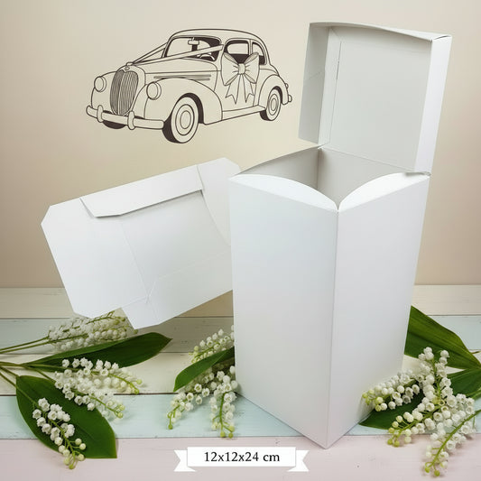 fibra bianco cartoncino per scatole grandi strette alte rettangolari uso confezioni packaging bomboniere fai da te regali astucci con coperchio unito pratico per allestimento matrimonio comunione cresima battesimo