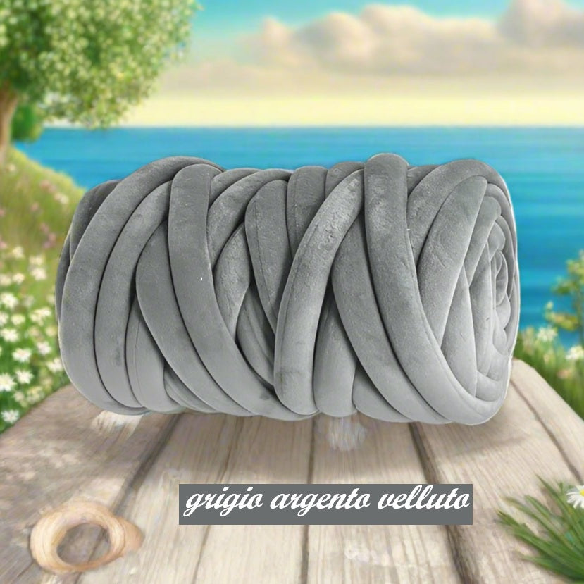 grigio argento chiaro 1 kg velluto fettuccia ripiena marshmallow filato borse gigante grosso spesso imbottito chunky bags tubolare intrecciare a mano senza uncinetto pochette