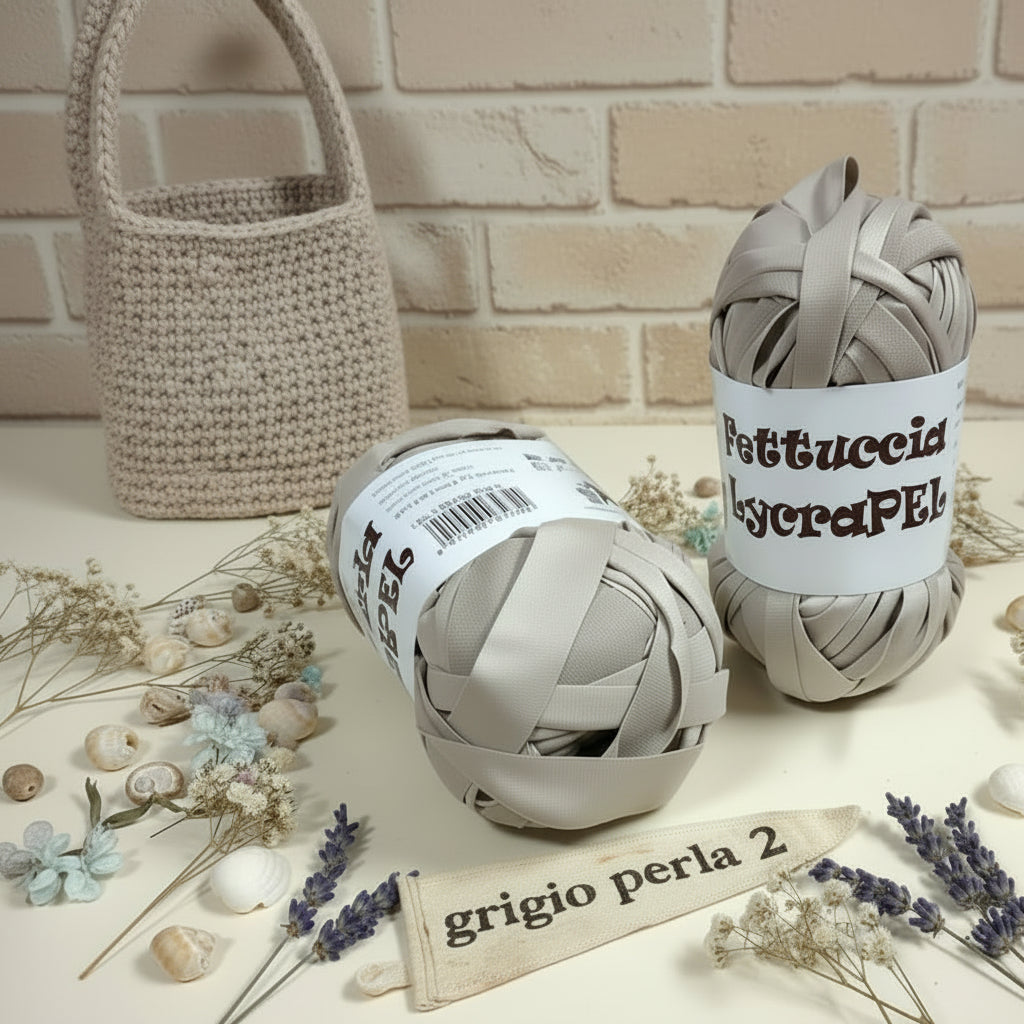 colore 2 grigio perla fettuccia lycrapel ecopelle similpelle per borse uncinetto filato moda gomitolo MAS