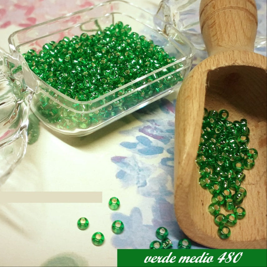 verde medio conteria rocailles beads boemia hobby perline vetro argento Stafil vendita a peso uso creare fiori foglie bonsai alberi piantine pasquali e natalizie