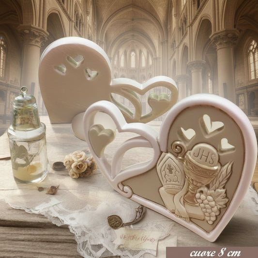 doppio cuore 8 cm icone simboli comunione calice uva Spighe cresima mitria pastorale vescovile bomboniere fai da te da confezionare stile shabby chic